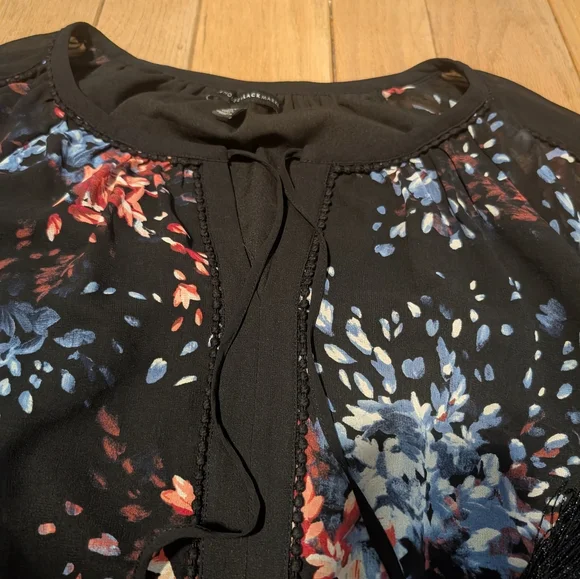 Women's White House Black Market Black Long Sleeve Floral Print Dress Size 10 - Picture 5 of 8